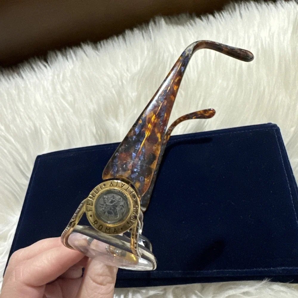 Vintage Fendi Oversized eyeglasses Frames only ornate Italy Metal Logo RARE